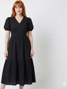 NWT French Connection Black Puff Sleeve Midi Dress